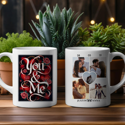 Foto Geschenk Tasse für Paare You & Me Rosen mit 5 Fotos