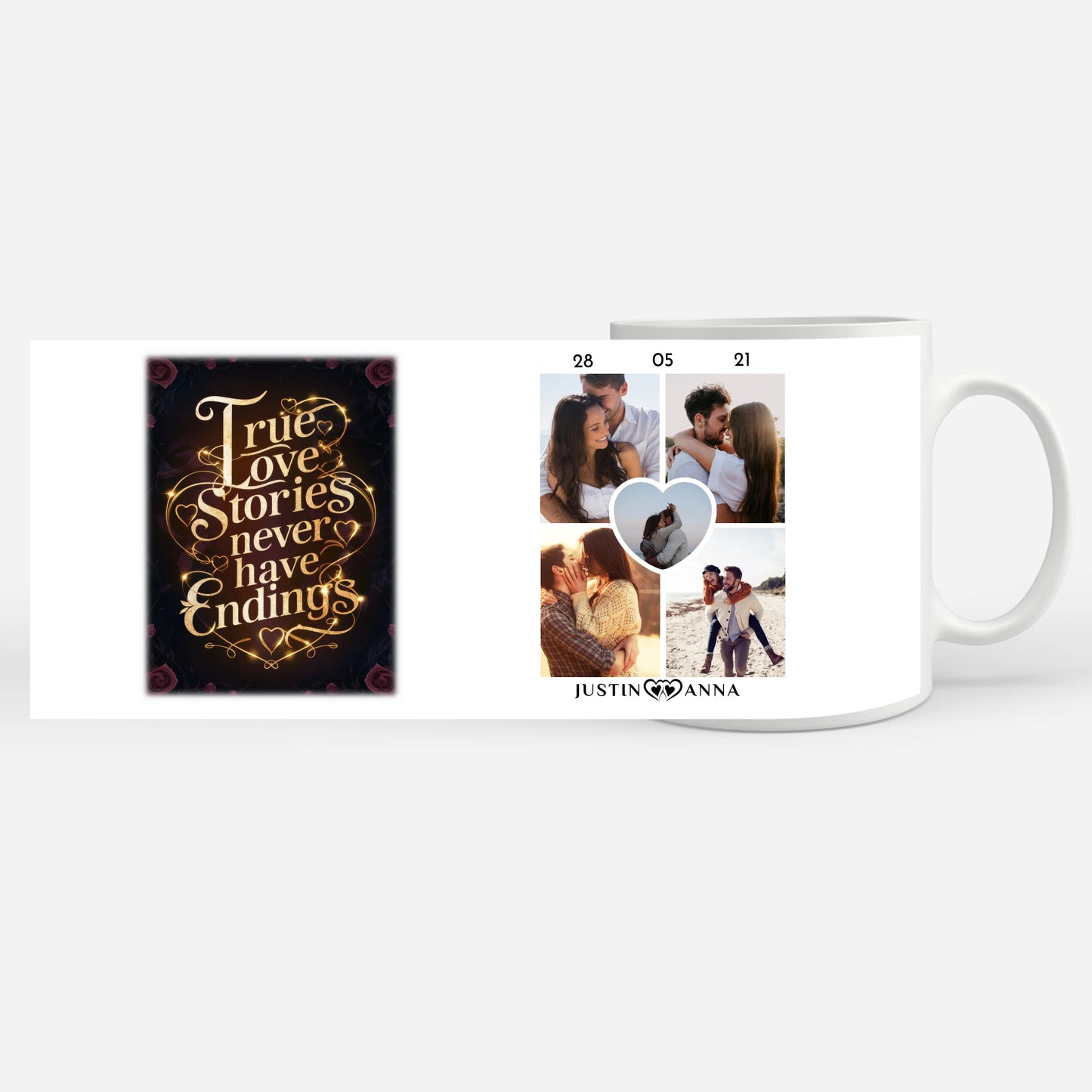 Personalisierte Tasse mit 5 Fotos True Love Stories Glow für Pärchen