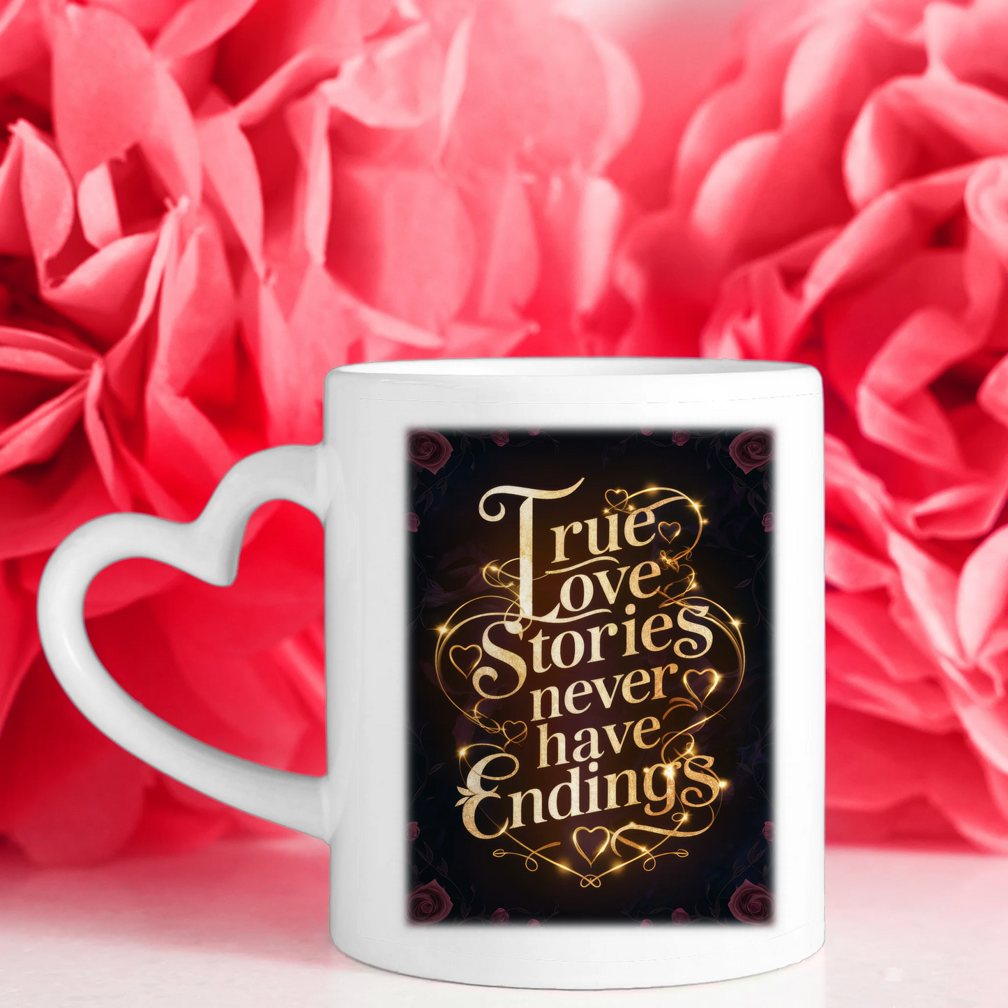 Personalisierte Tasse mit 5 Fotos True Love Stories Glow für Pärchen