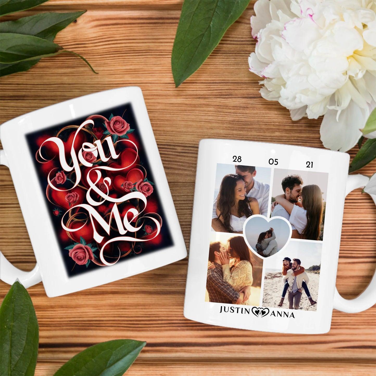 Foto Geschenk Tasse für Paare You & Me Rosen mit 5 Fotos