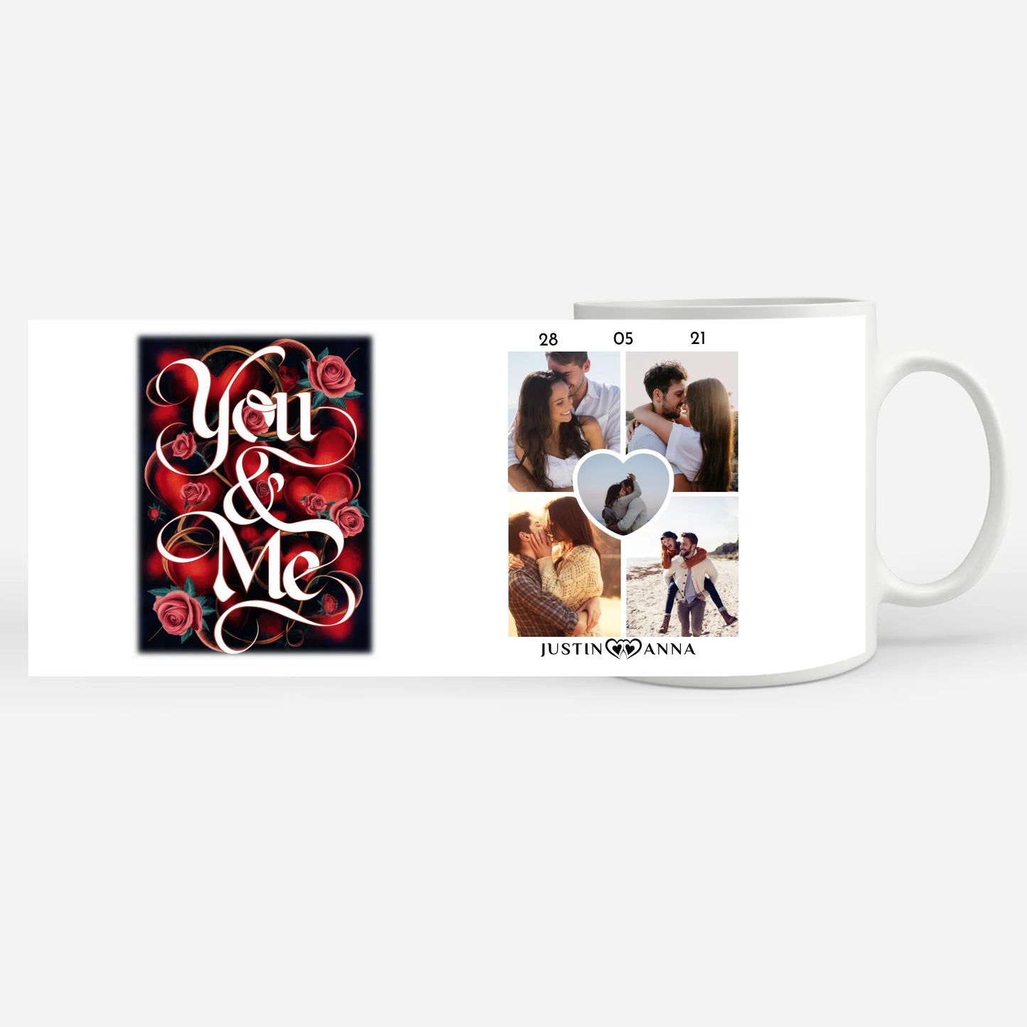 Foto Geschenk Tasse für Paare You & Me Rosen mit 5 Fotos