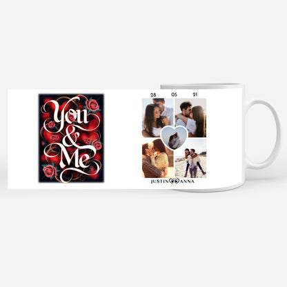 Foto Geschenk Tasse für Paare You & Me Rosen mit 5 Fotos