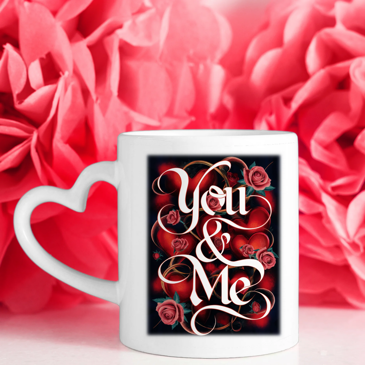 Foto Geschenk Tasse für Paare You & Me Rosen mit 5 Fotos