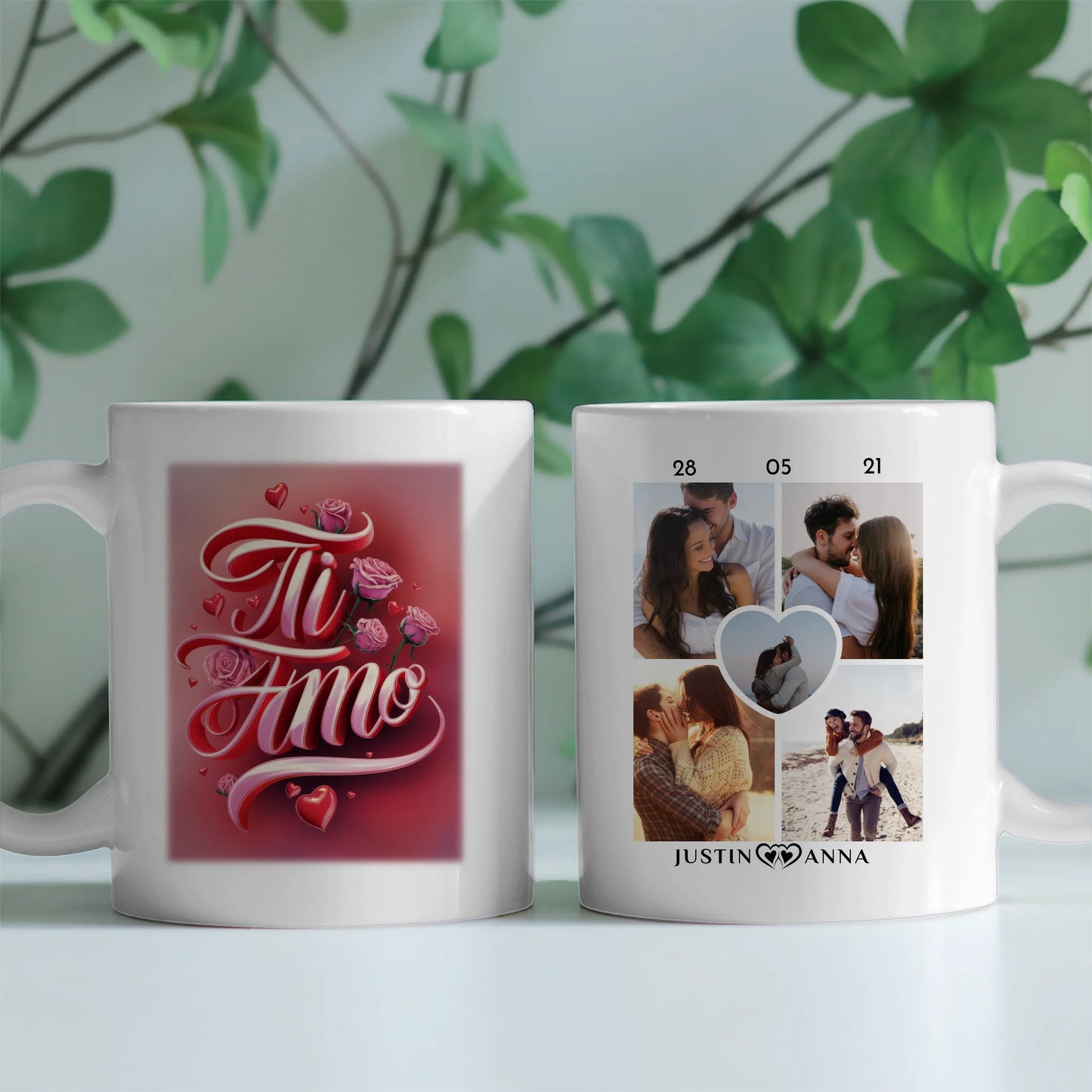 Tasse personalisiert für Paare Ti Amo Rosen für Pärchen