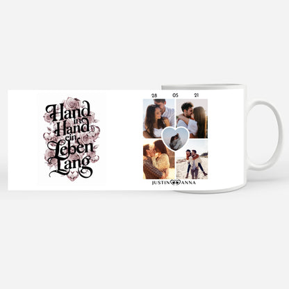 Tasse für Paare mit 5 Fotos Hand In Hand Herz Ranken für Pärchen