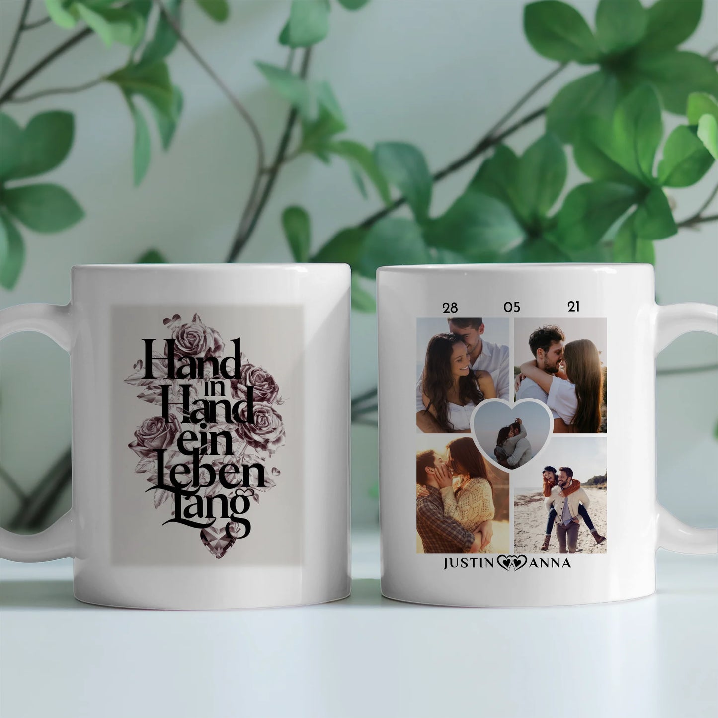 Pärchen Tasse Personalisiert Hand In Hand Ein Leben Lang Rosen