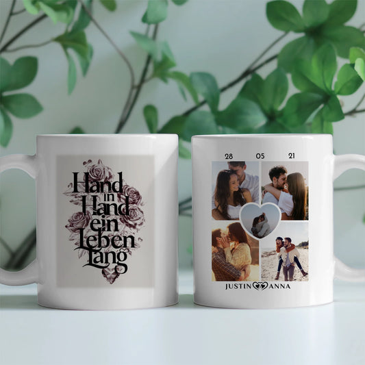 Pärchen Tasse Personalisiert Hand In Hand Ein Leben Lang Rosen
