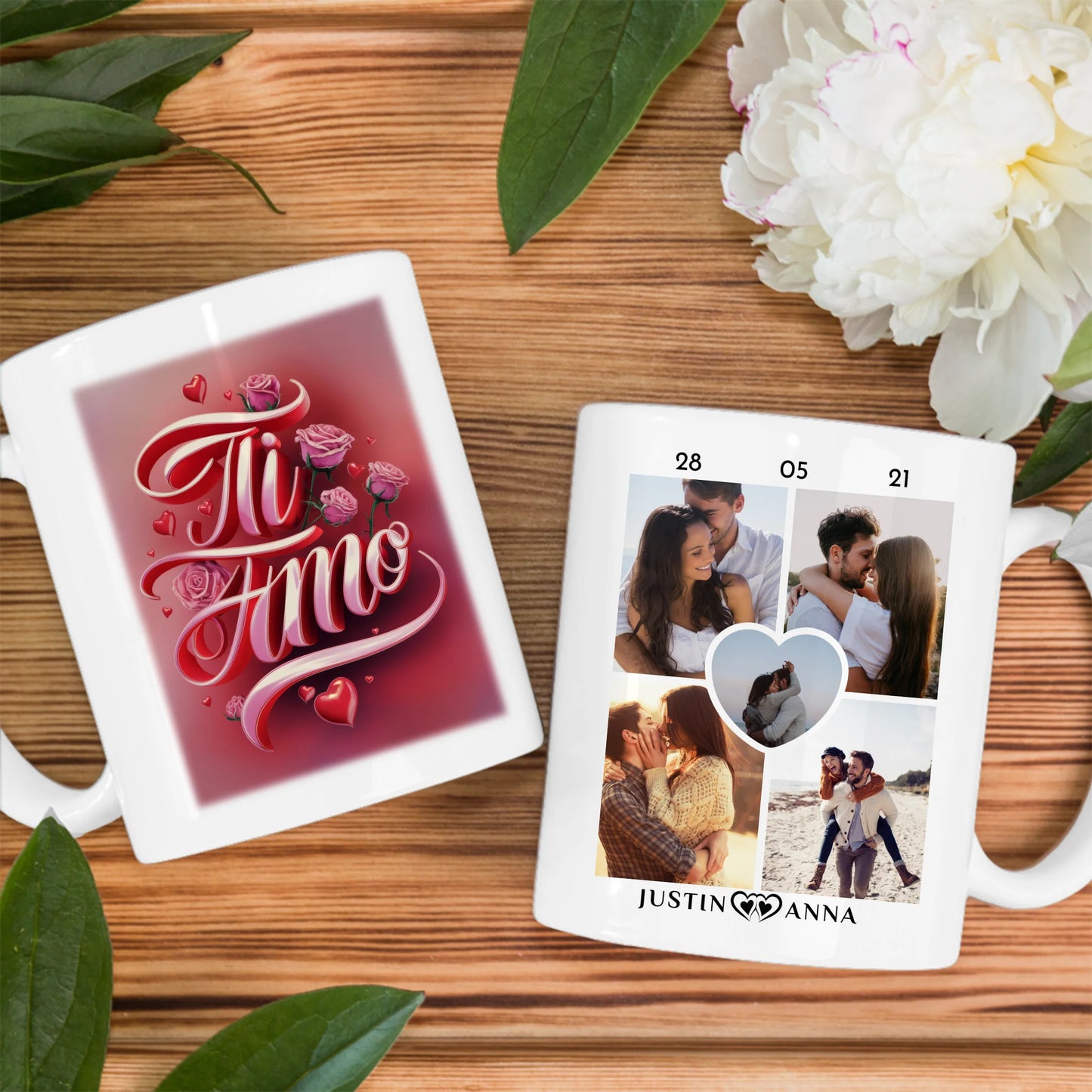 Tasse personalisiert für Paare Ti Amo Rosen für Pärchen
