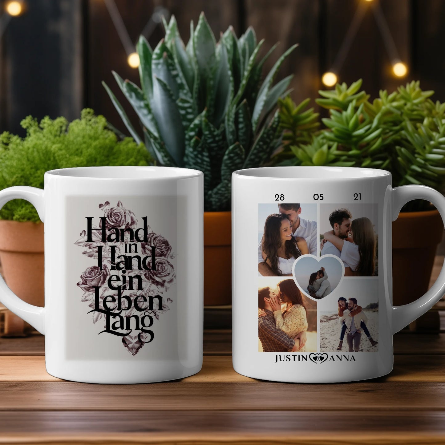 Pärchen Tasse Personalisiert Hand In Hand Ein Leben Lang Rosen