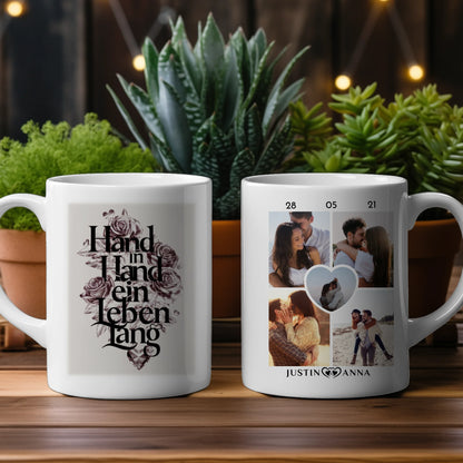 Pärchen Tasse Personalisiert Hand In Hand Ein Leben Lang Rosen