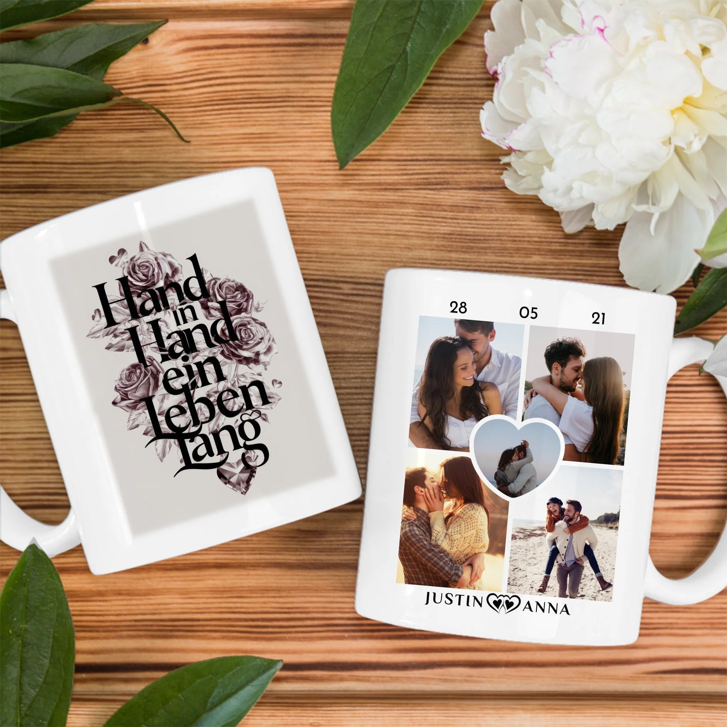 Pärchen Tasse Personalisiert Hand In Hand Ein Leben Lang Rosen
