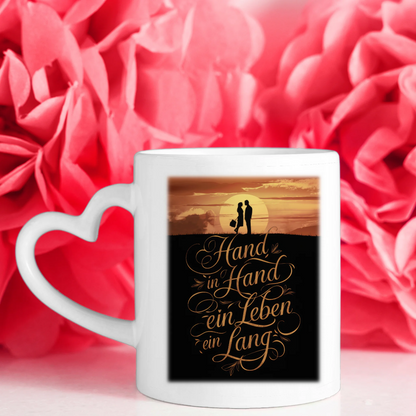 Personalisierte Tasse mit 5 Fotos Hand In Hand Sunset für Pärchen