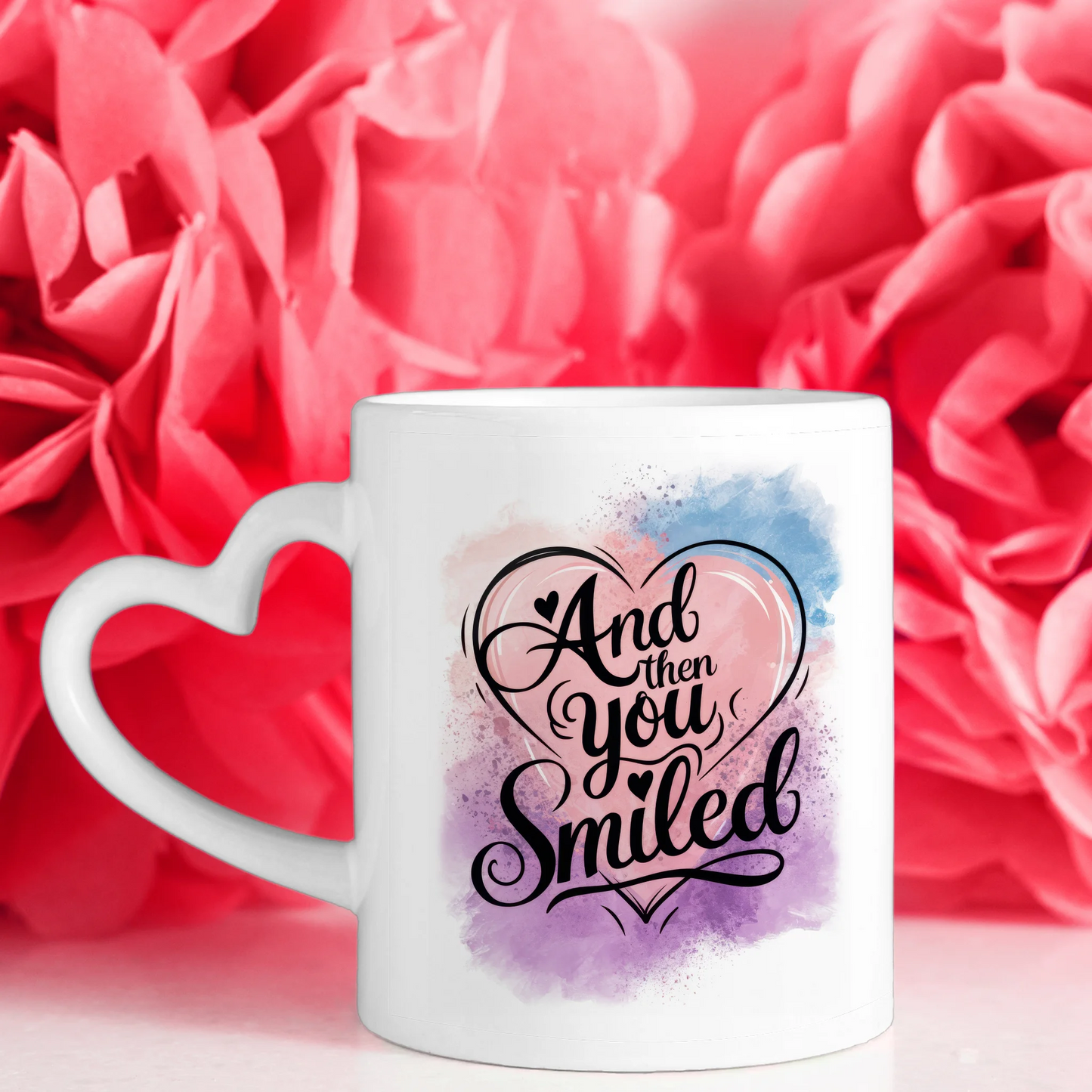 Personalisierte Tasse mit 5 Fotos And Then You Smiled Watercolor für Pärchen