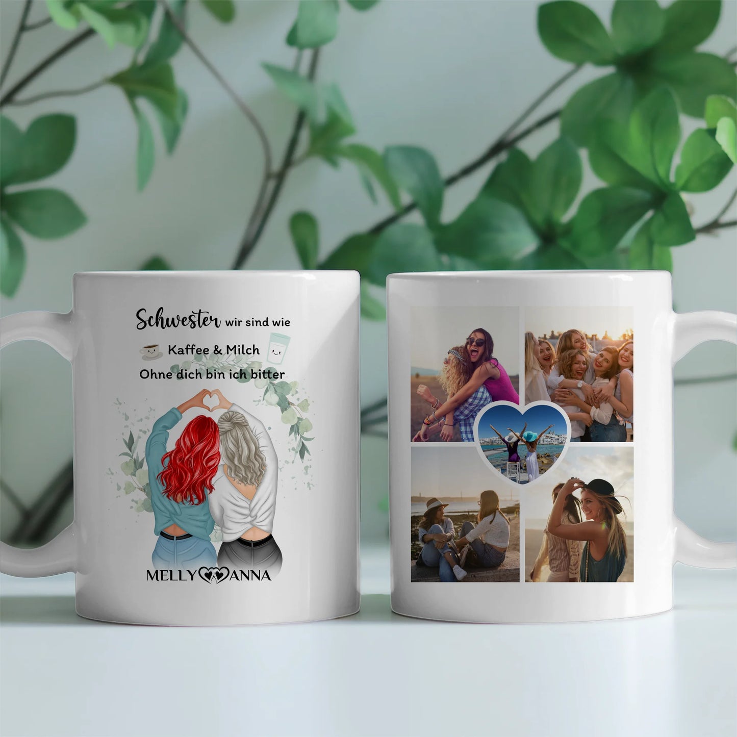 Personalisierte Tasse Schwestern sind wie Milch und Kaffee