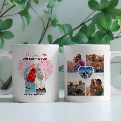 Personalisierte Schwester Tasse Wir Beide gegen die Welt mit 5 Fotos