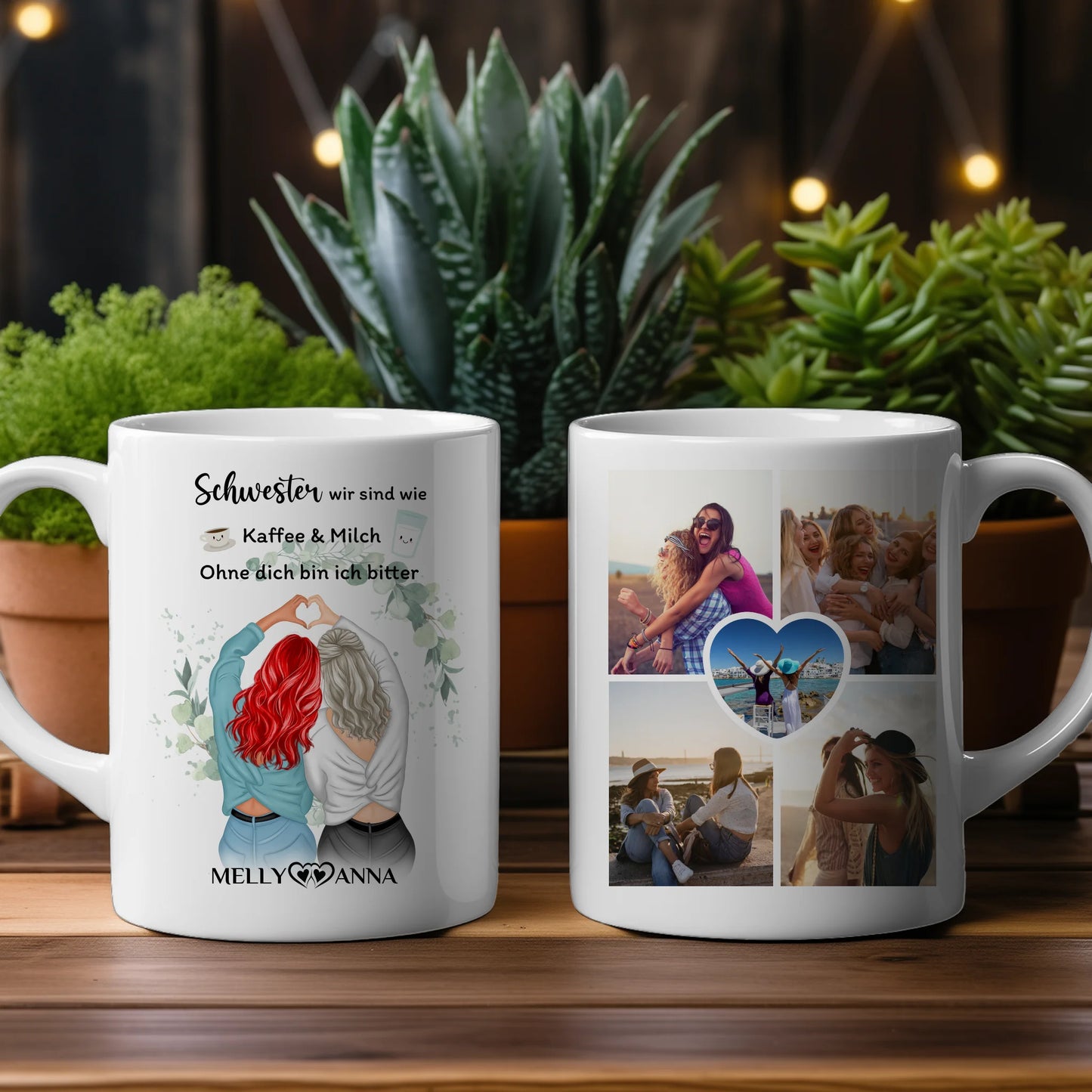 Personalisierte Tasse Schwestern sind wie Milch und Kaffee