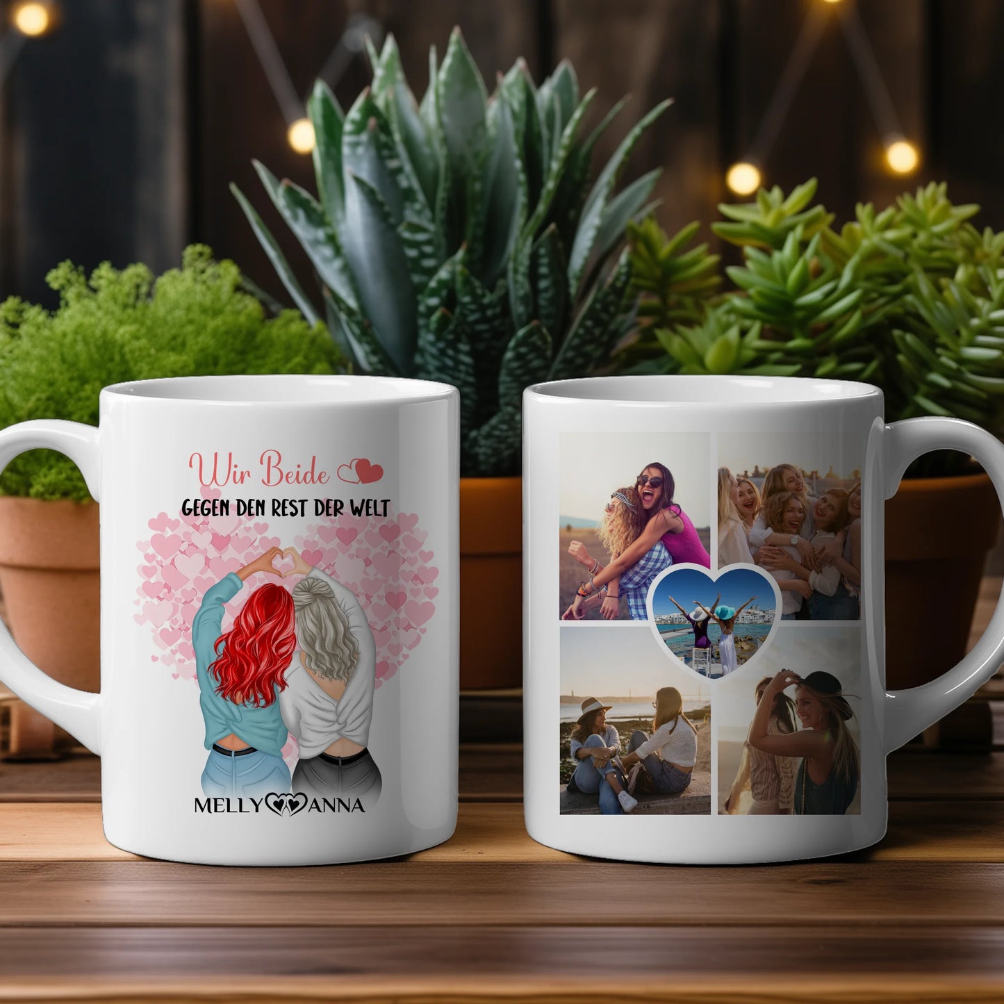 Personalisierte Schwester Tasse Wir Beide gegen die Welt mit 5 Fotos