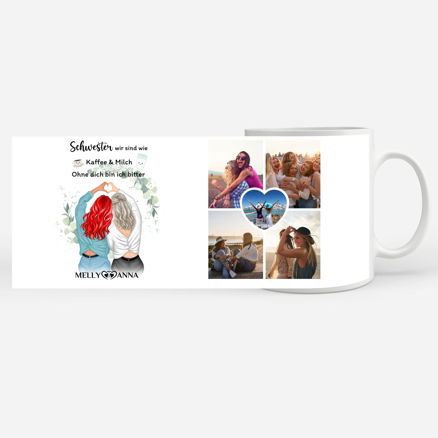 Personalisierte Tasse Schwestern sind wie Milch und Kaffee
