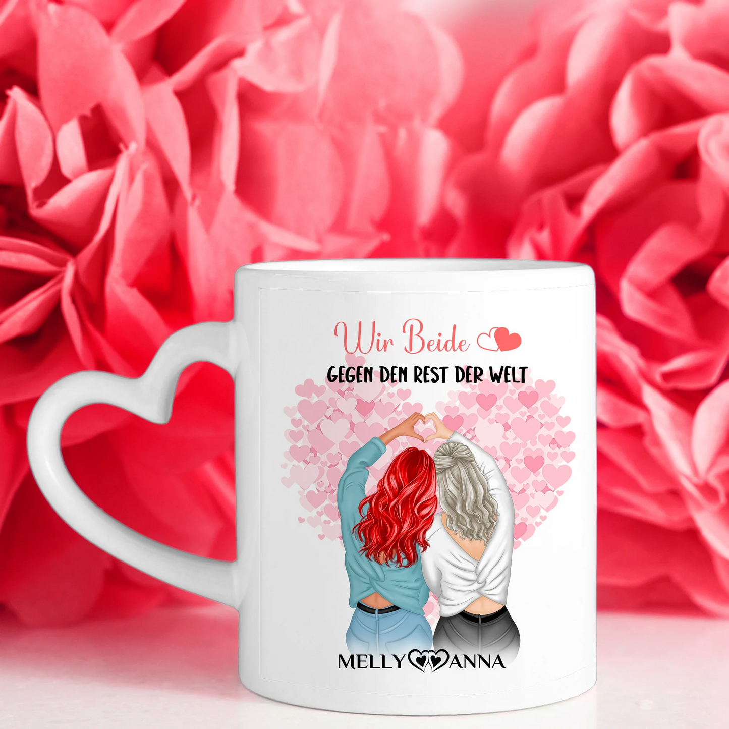 Personalisierte Schwester Tasse Wir Beide gegen die Welt mit 5 Fotos