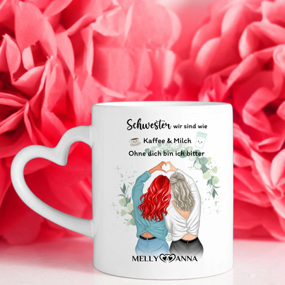 Personalisierte Tasse Schwestern sind wie Milch und Kaffee