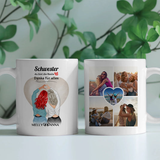 Personalisierte Tasse Für Schwester Du bist die Beste mit 5 Fotos