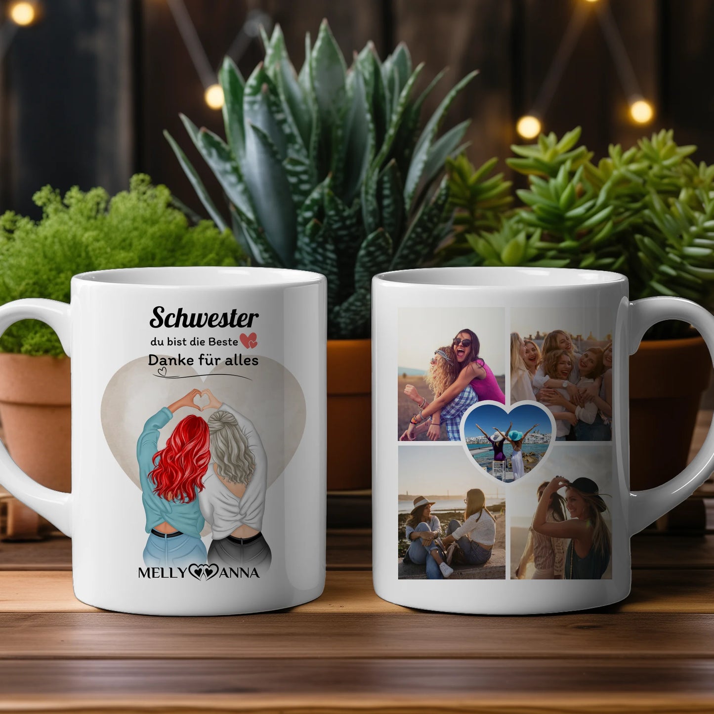 Personalisierte Tasse Für Schwester Du bist die Beste mit 5 Fotos