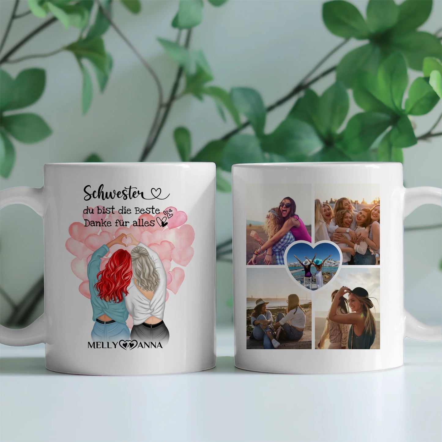 Personalisierte Schwester Tasse Du bist die Beste mit 5 Fotos