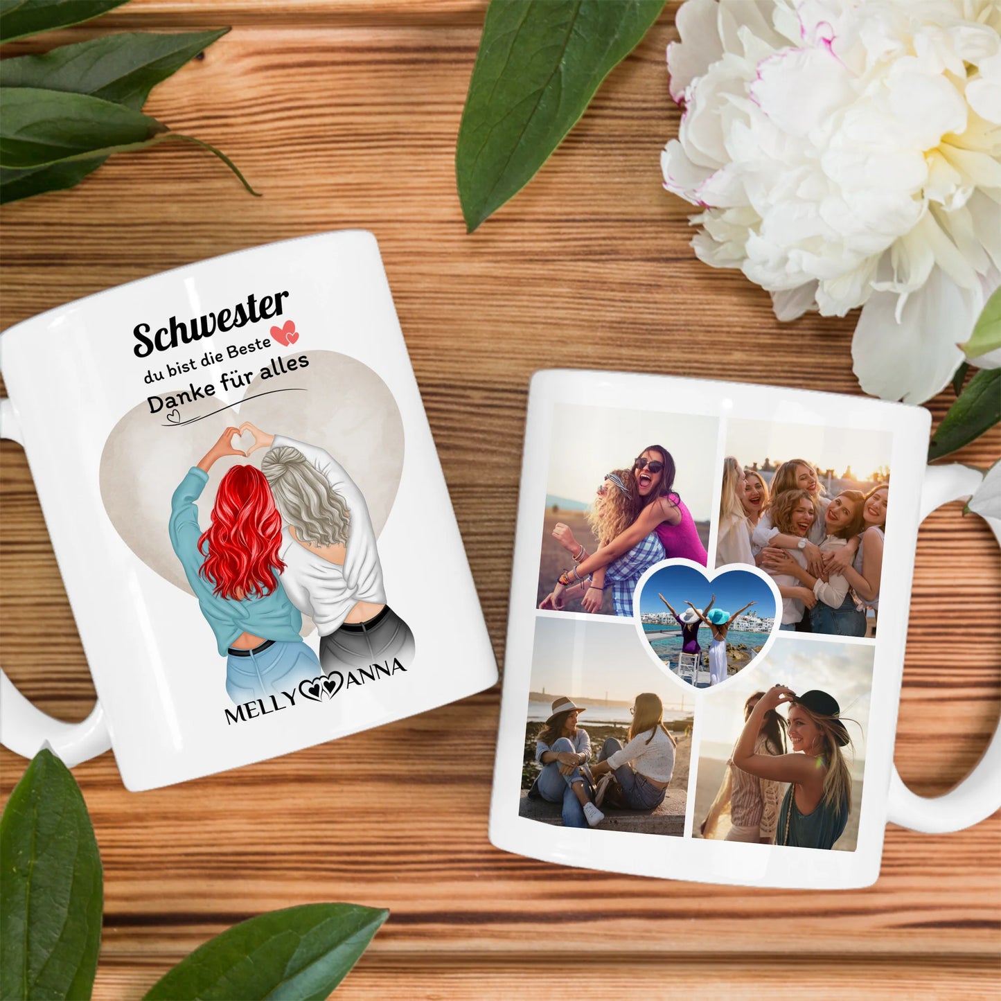 Personalisierte Tasse Für Schwester Du bist die Beste mit 5 Fotos