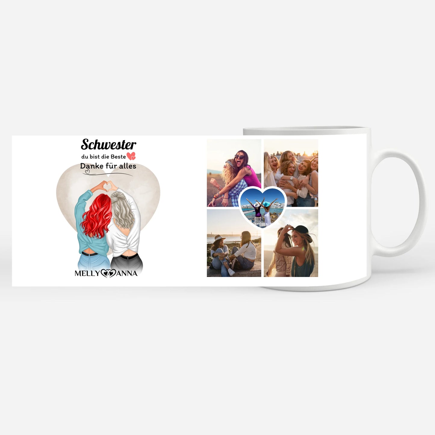Personalisierte Tasse Für Schwester Du bist die Beste mit 5 Fotos
