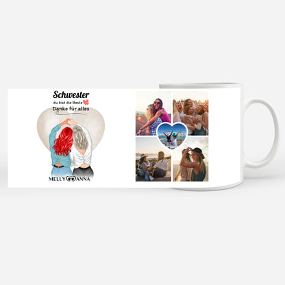 Personalisierte Tasse Für Schwester Du bist die Beste mit 5 Fotos