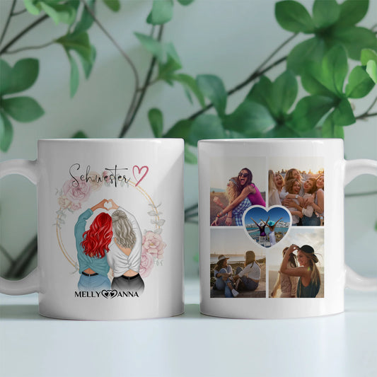 Personalisierte Tasse für Schwester Schwesterherz mit 5 Fotos