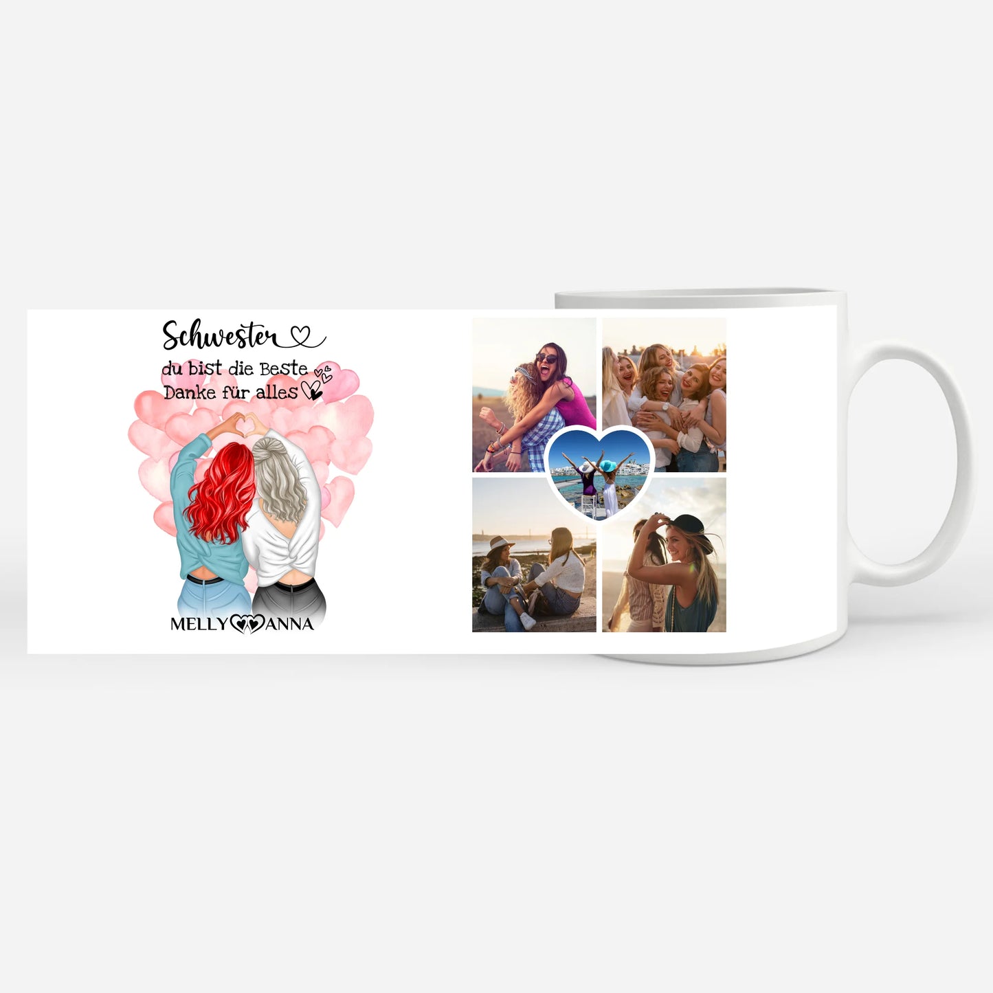 Personalisierte Schwester Tasse Du bist die Beste mit 5 Fotos