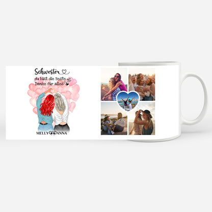 Personalisierte Schwester Tasse Du bist die Beste mit 5 Fotos