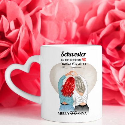 Personalisierte Tasse Für Schwester Du bist die Beste mit 5 Fotos