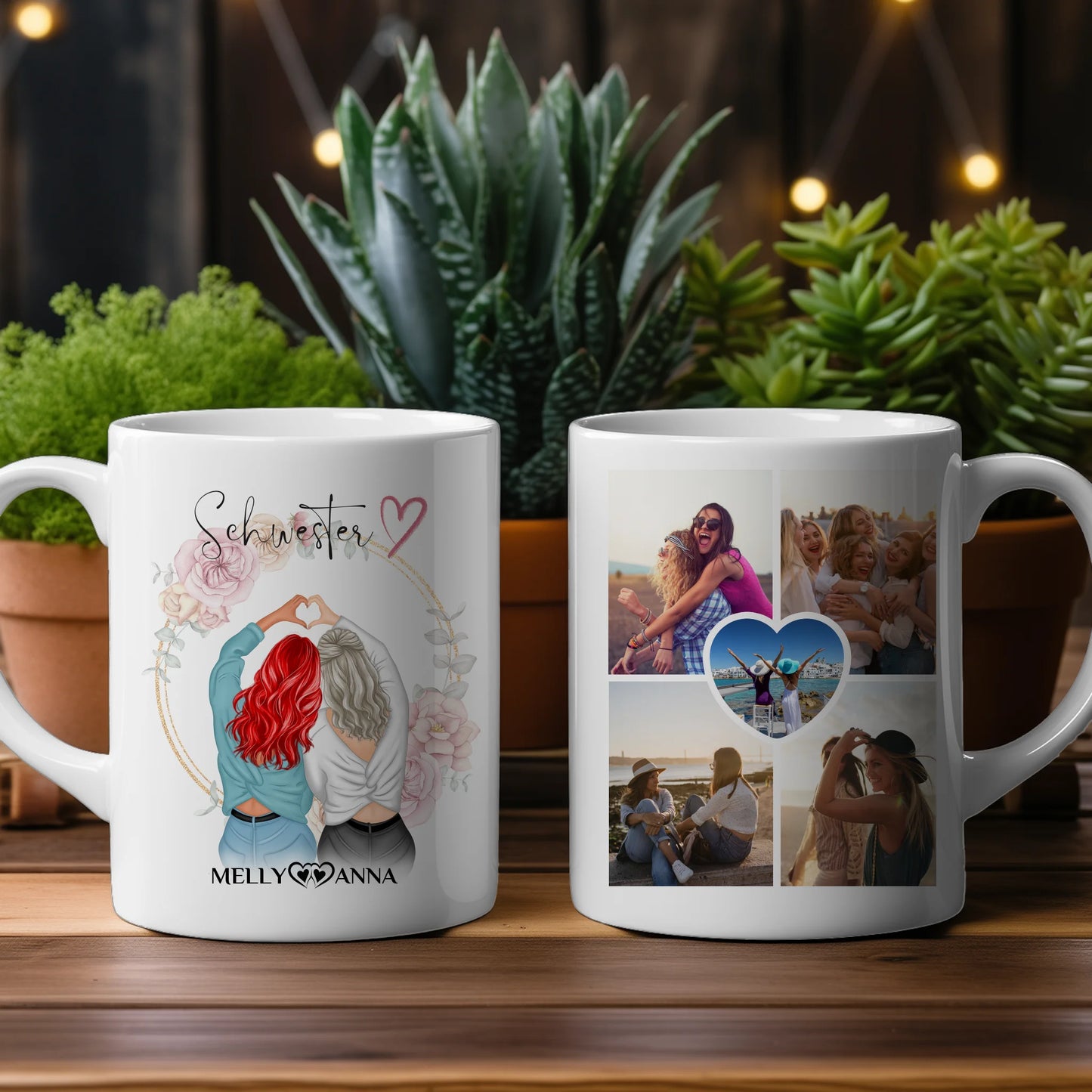 Personalisierte Tasse für Schwester Schwesterherz mit 5 Fotos