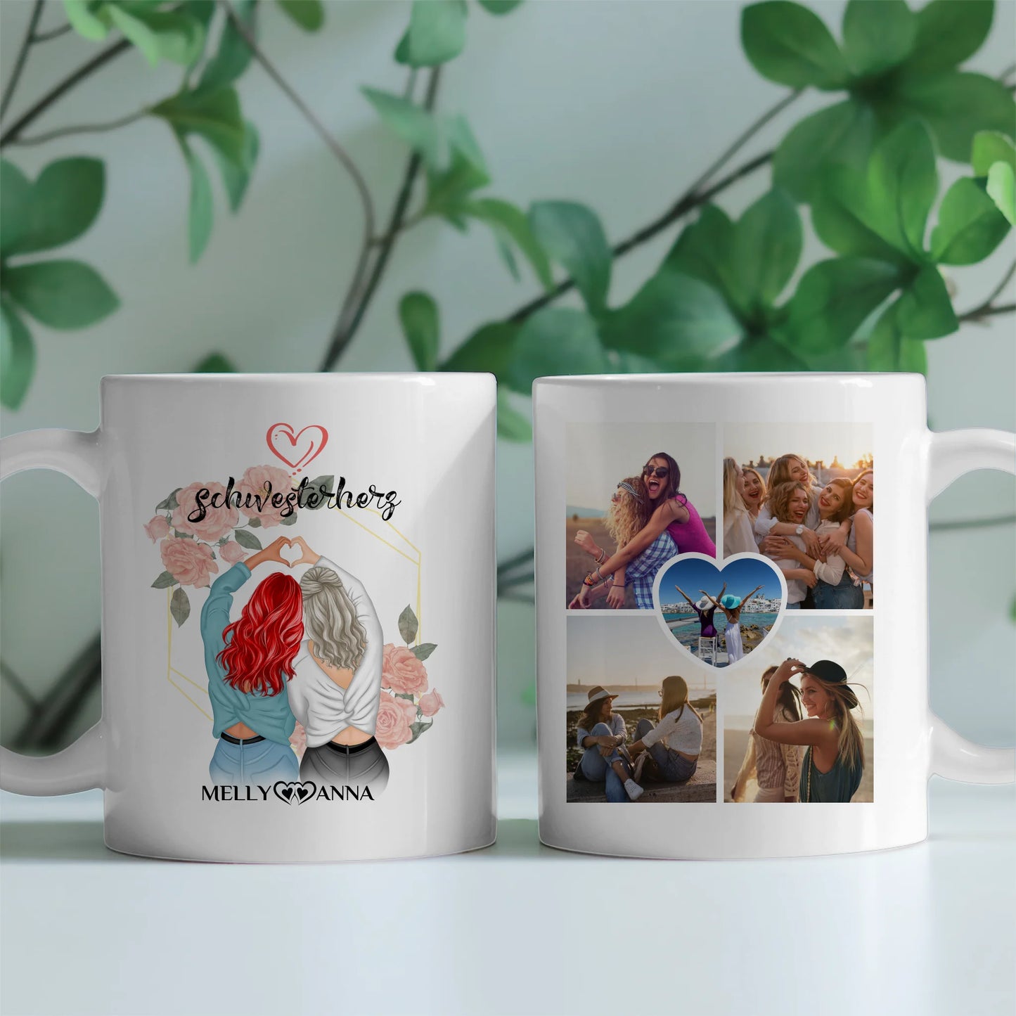 Personalisierte Tasse Schwesterherz für Schwester mit 5 Fotos