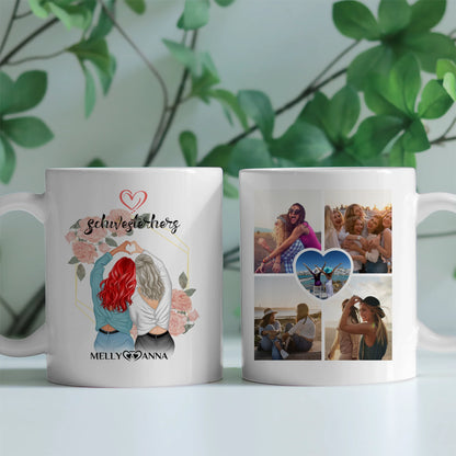 Personalisierte Tasse Schwesterherz für Schwester mit 5 Fotos