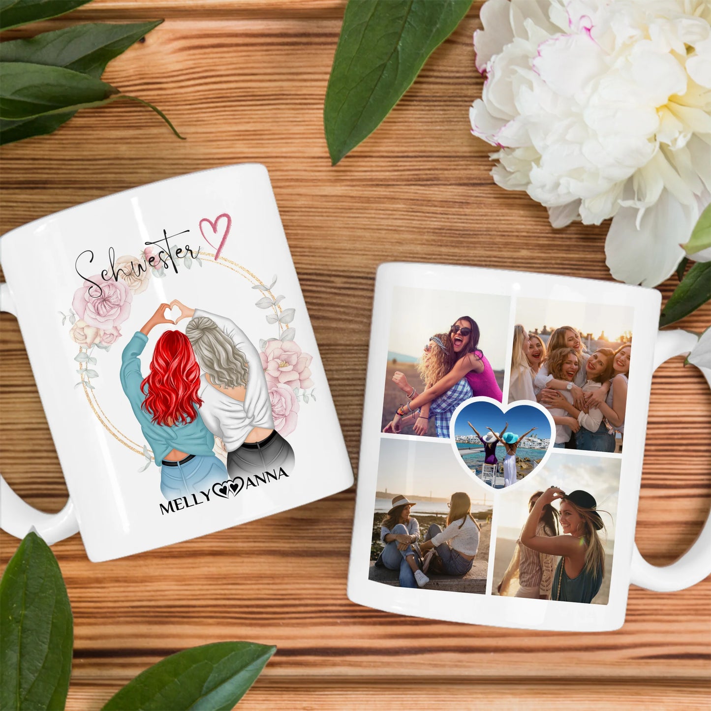 Personalisierte Tasse für Schwester Schwesterherz mit 5 Fotos