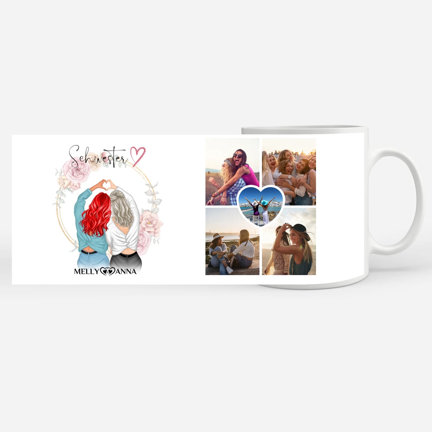 Personalisierte Tasse für Schwester Schwesterherz mit 5 Fotos