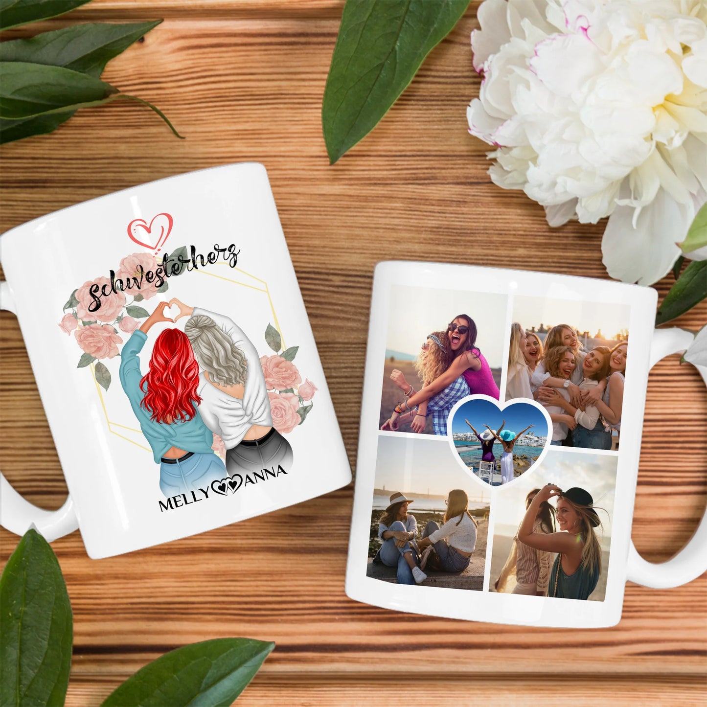 Personalisierte Tasse Schwesterherz für Schwester mit 5 Fotos