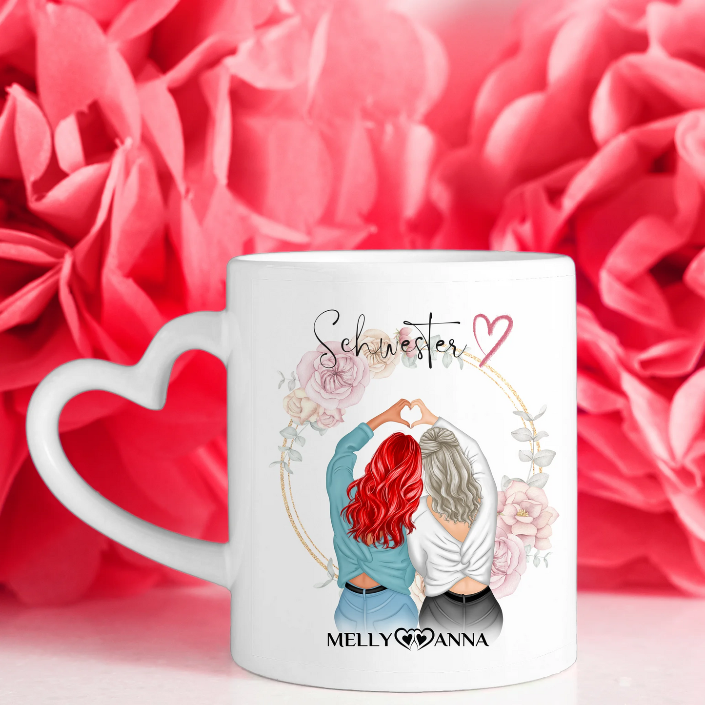 Personalisierte Tasse für Schwester Schwesterherz mit 5 Fotos