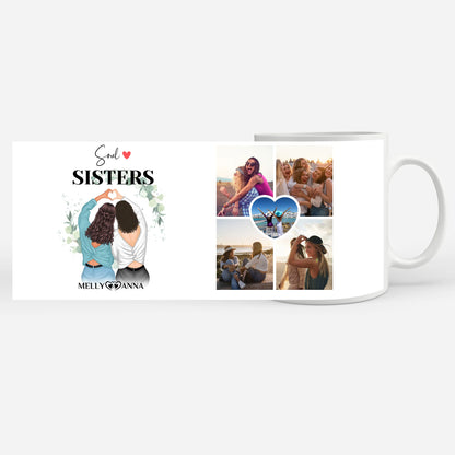 Tasse personalisiert für Beste Freundin Soul Sisters mit 5 Fotos