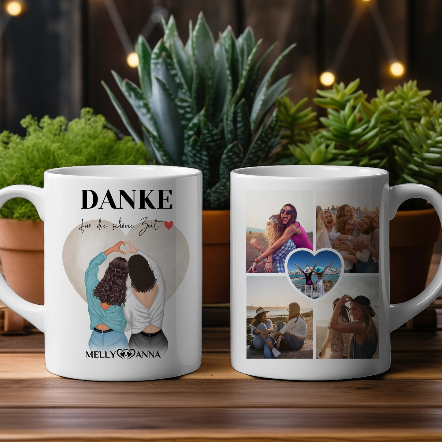 Personalisierte Tasse für Beste Freundin Danke für die Zeit mit 5 Fotos