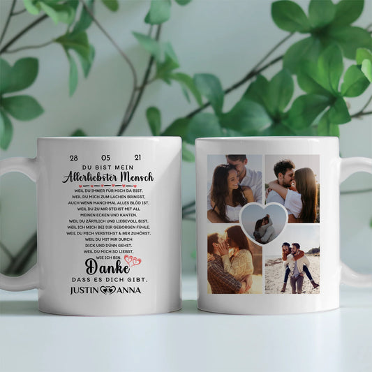 Pärchen Tasse personalisiert Danke dass es dich gibt mit 5 Fotos