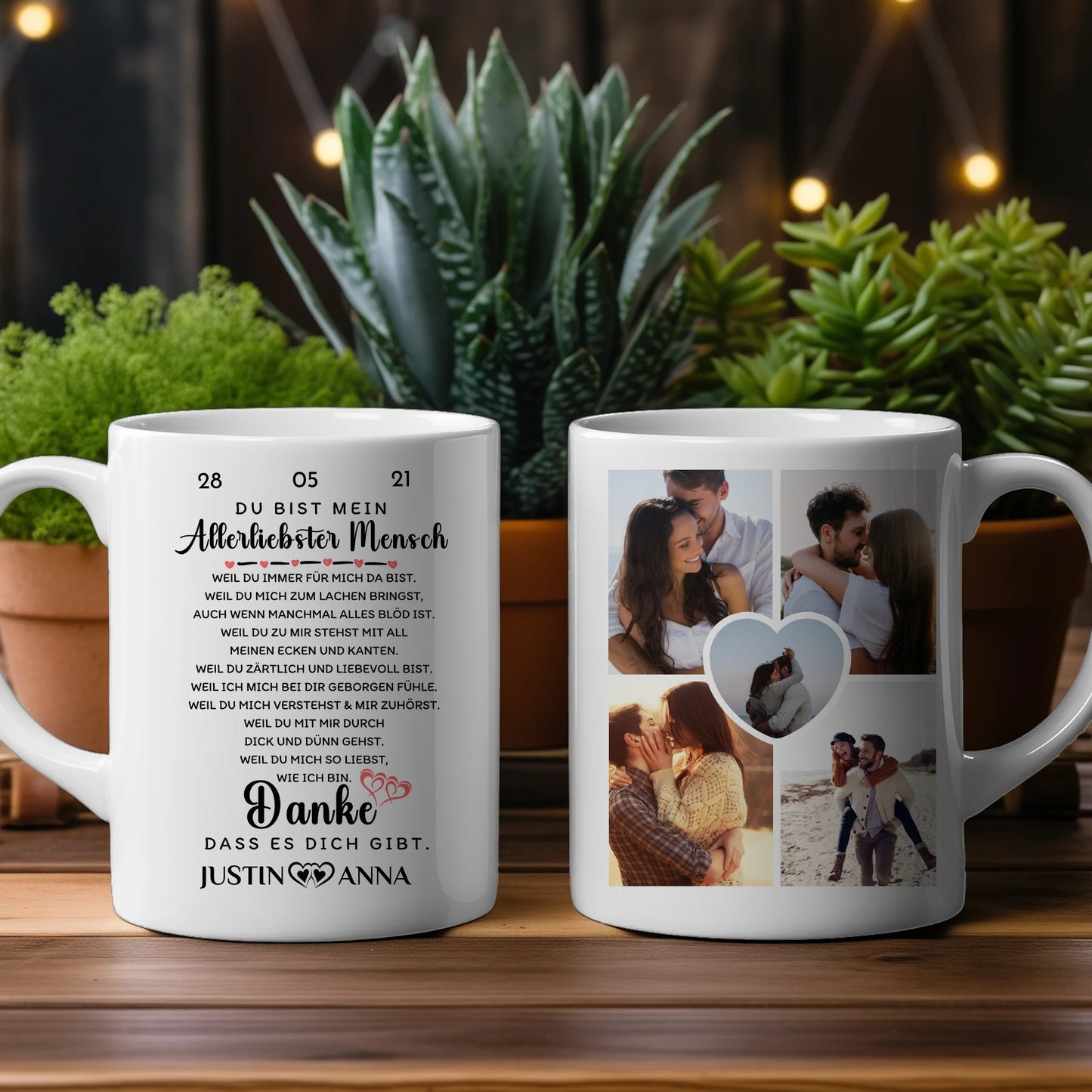 Pärchen Tasse personalisiert Danke dass es dich gibt mit 5 Fotos