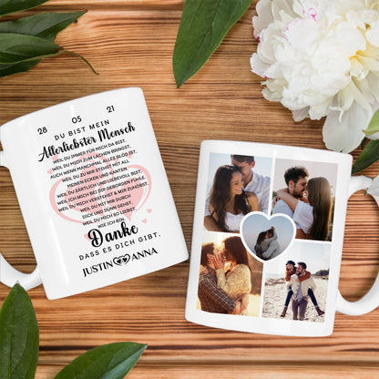 Personalisierte Tasse für Beste Freundin Danke dass es dich gibt mit 5 Fotos