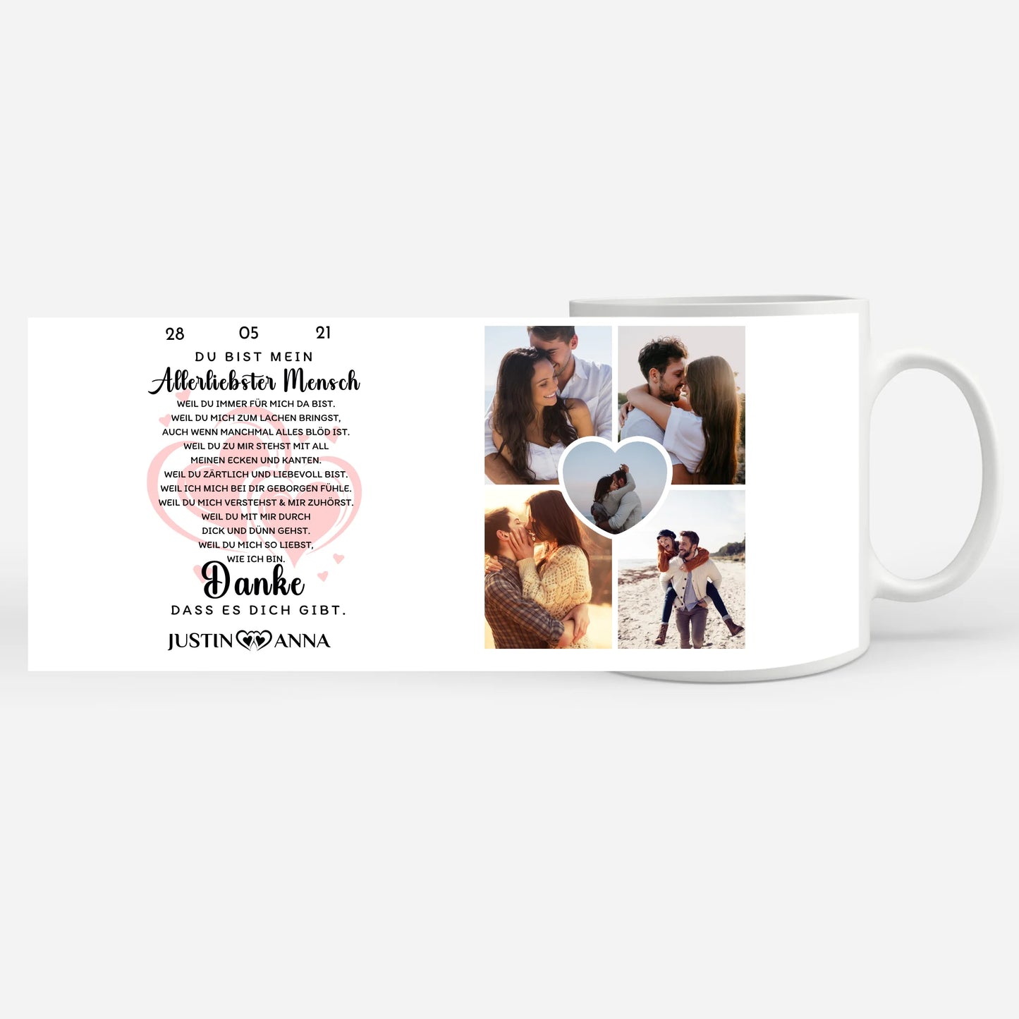 Personalisierte Tasse für Beste Freundin Danke dass es dich gibt mit 5 Fotos