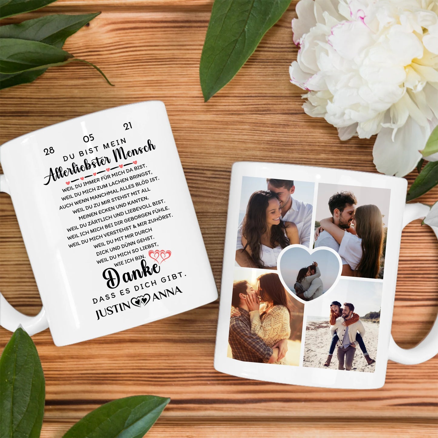 Pärchen Tasse personalisiert Danke dass es dich gibt mit 5 Fotos