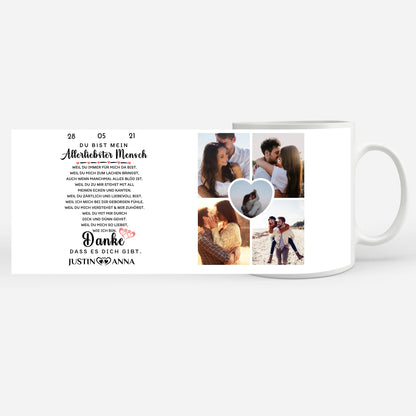 Pärchen Tasse personalisiert Danke dass es dich gibt mit 5 Fotos