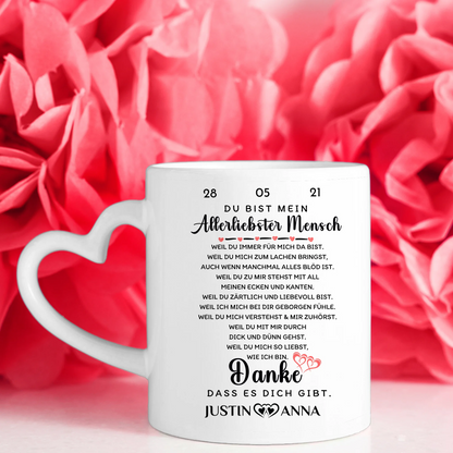 Pärchen Tasse personalisiert Danke dass es dich gibt mit 5 Fotos